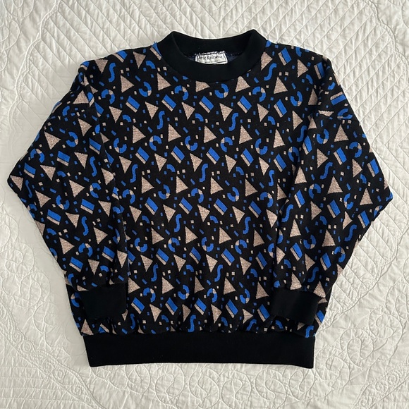 Vintage 80s 90s Jeric Knitwear Sweater Geometric Graphic Print Shimmer - Picture 9 of 9